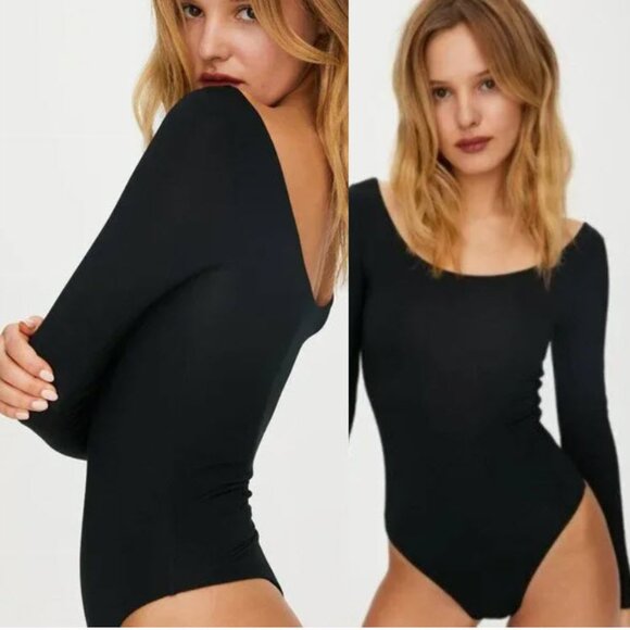 Wilfred Free Black Long Sleeve Ribbed Bodysuit Aritzia Size large - Picture 1 of 12